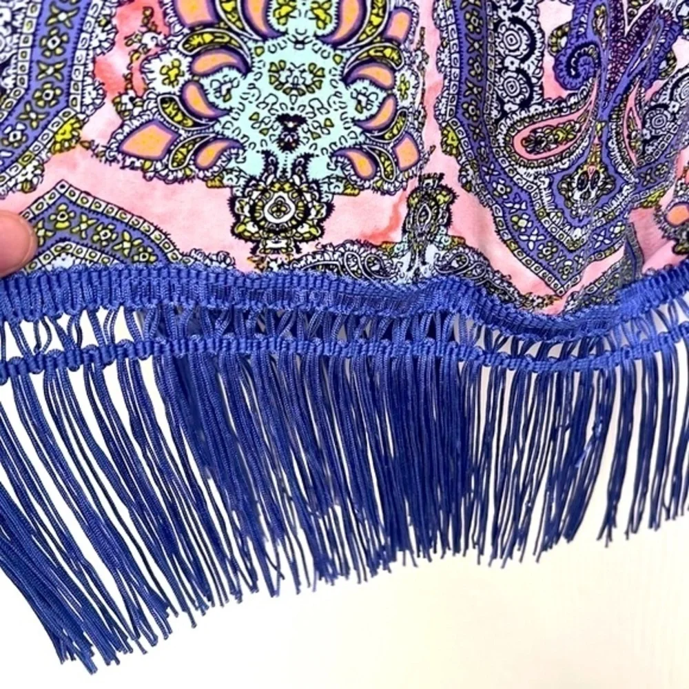 Victoria Secrets -  Colorful Paisley Rayon Fringe Short Sleeve Kimono Size XS /S